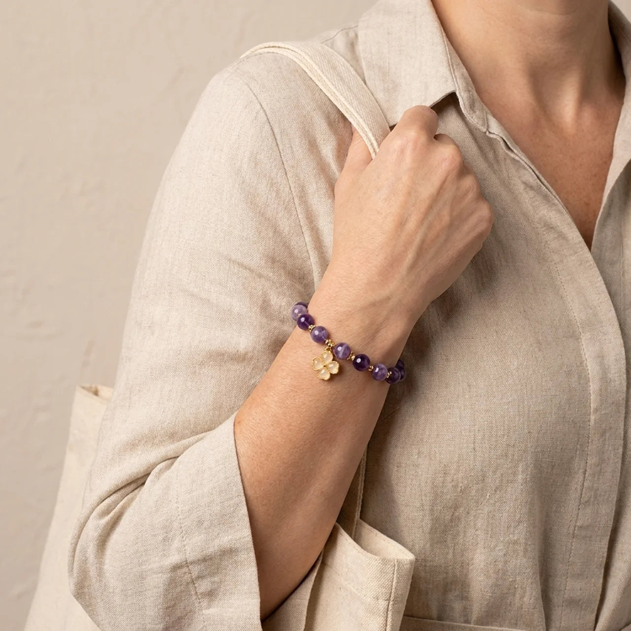 Amethyst Clover Charm Bracelet