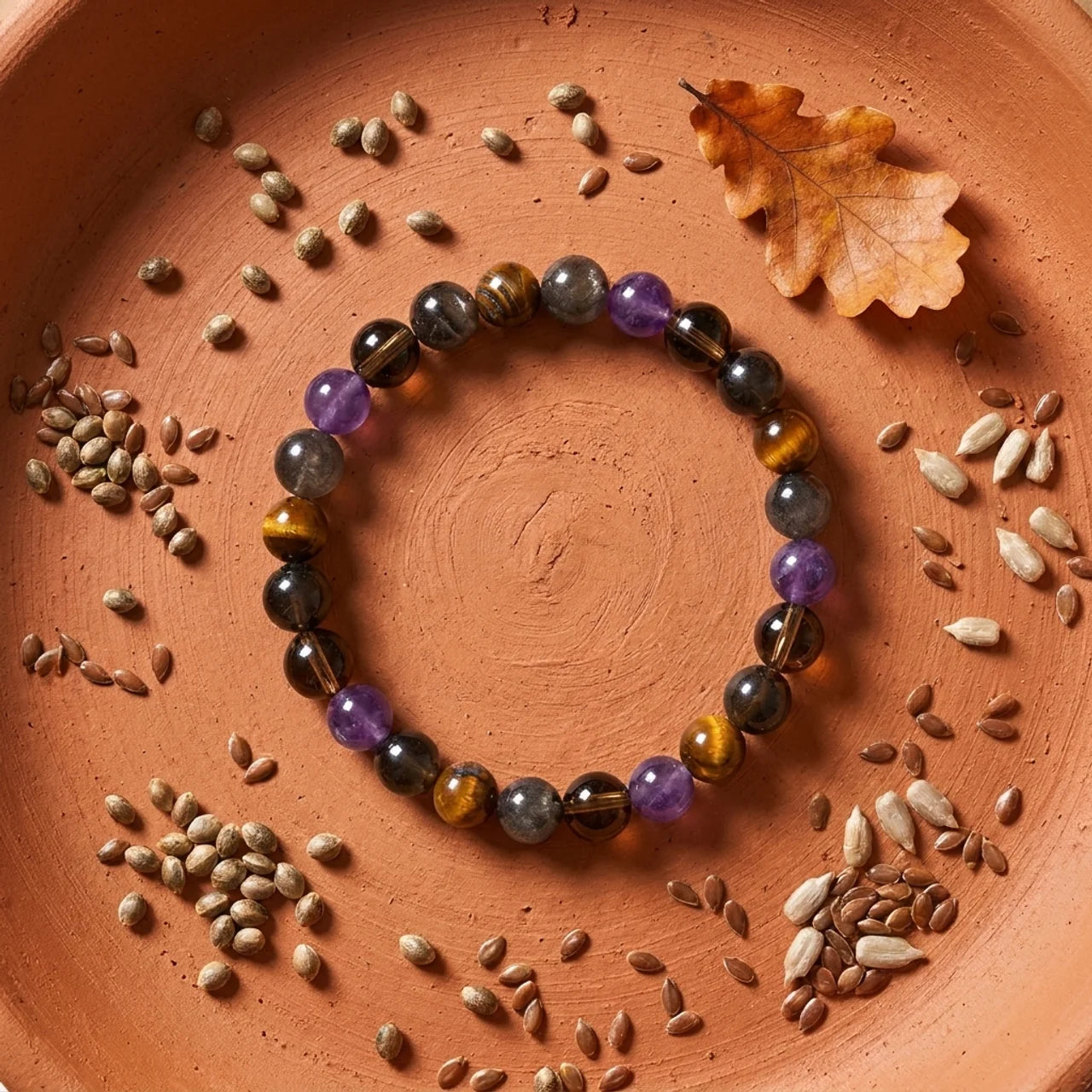Amethyst Tiger Eye Obsidian Quartz Bracelet