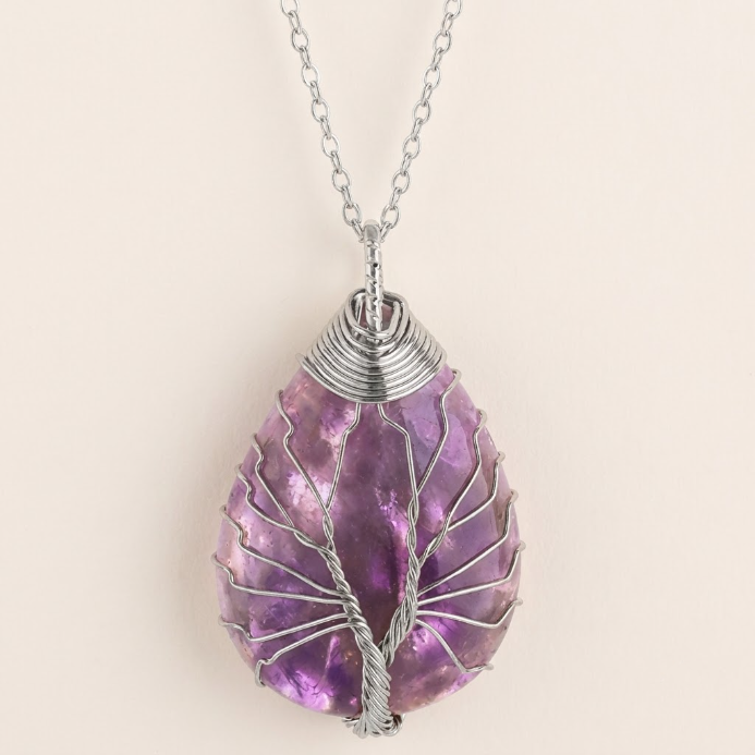 Amethyst Roségold Lebensbaum Halskette