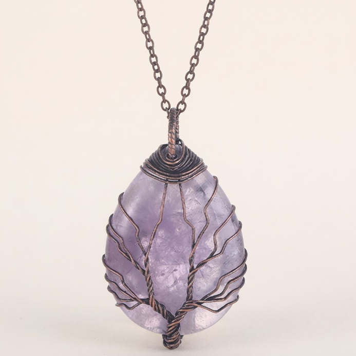Amethyst Roségold Lebensbaum Halskette
