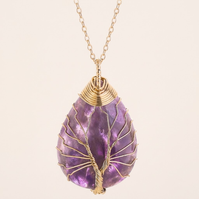 Amethyst Roségold Lebensbaum Halskette