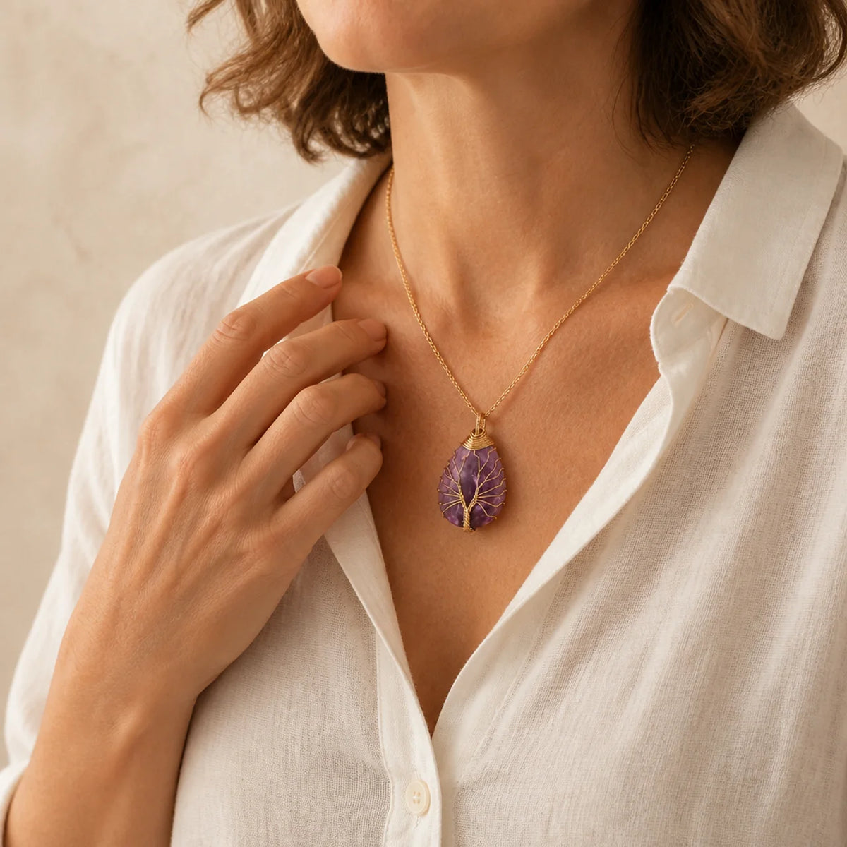 Amethyst Roségold Lebensbaum Halskette