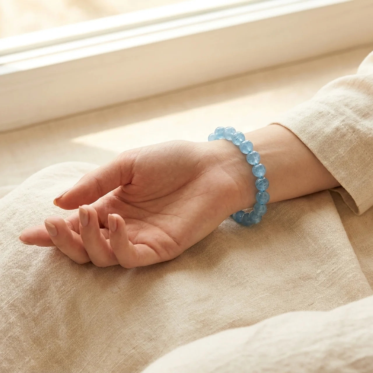 Aquamarine Beads Luck Couple Bracelet
