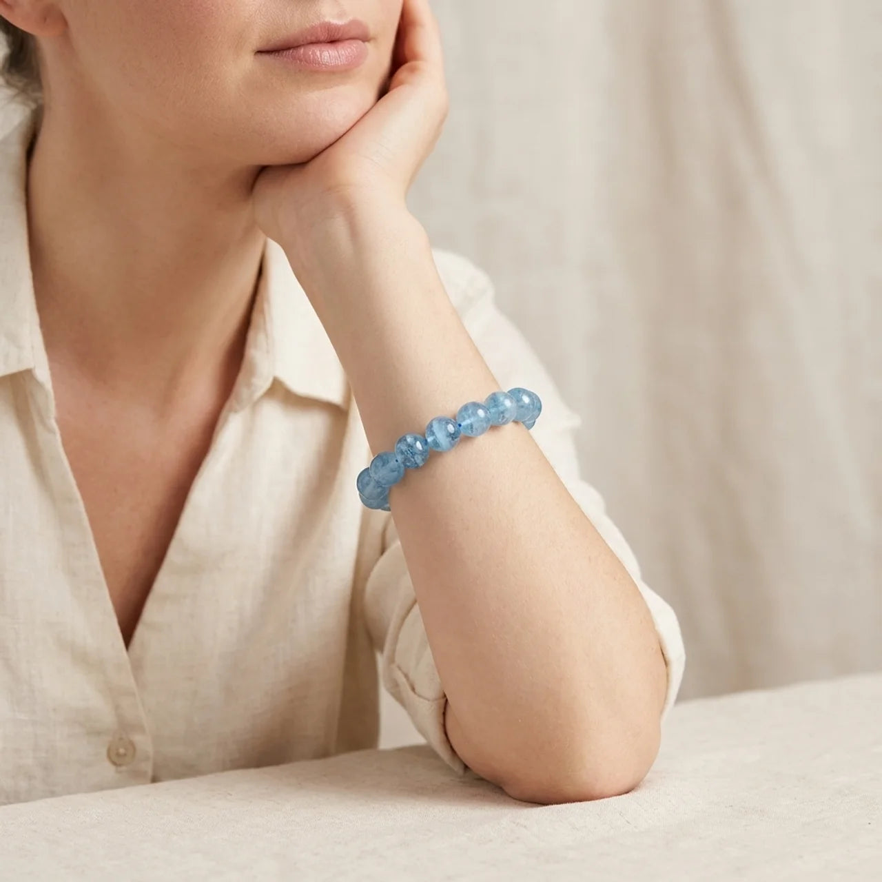 Aquamarine Beads Luck Couple Bracelet
