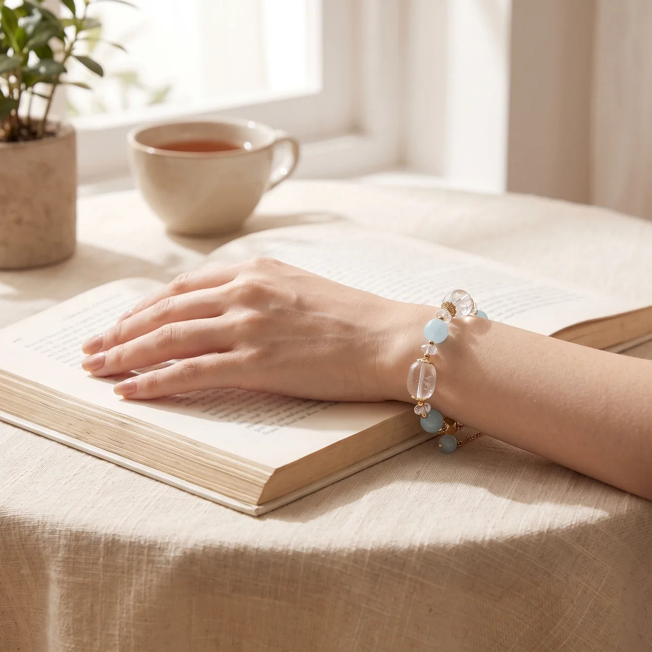 Aquamarine Fluorite Clear Quartz Bracelet