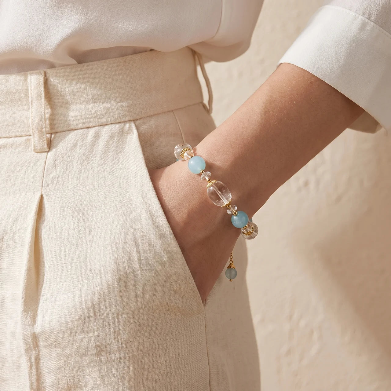 Aquamarine Fluorite Clear Quartz Bracelet
