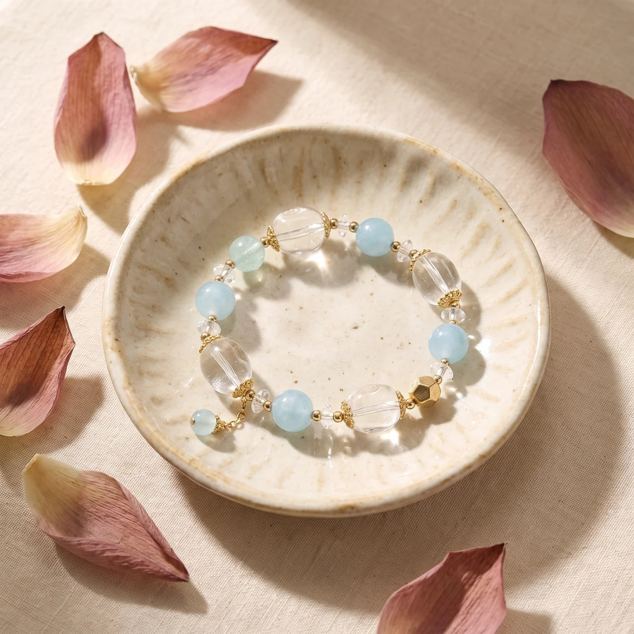 Aquamarine Fluorite Clear Quartz Bracelet
