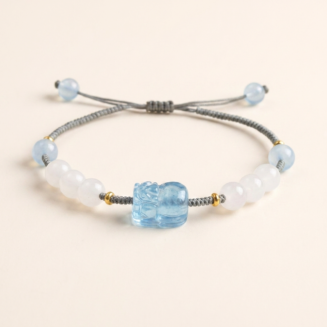 Aquamarine Jade Pixiu Red String Bracelet