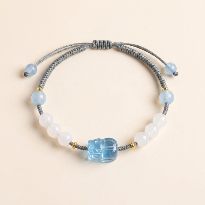Aquamarine Jade Pixiu Red String Bracelet