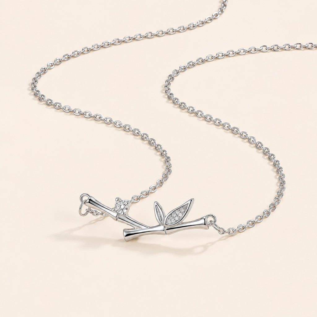 Bamboo Leaf Zircon S925 Pendant Necklace