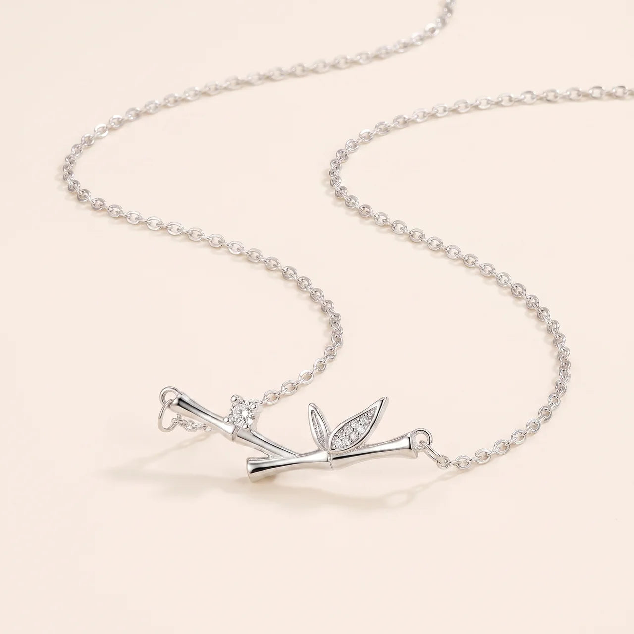 Bamboo Leaf Zircon Pendant Necklace