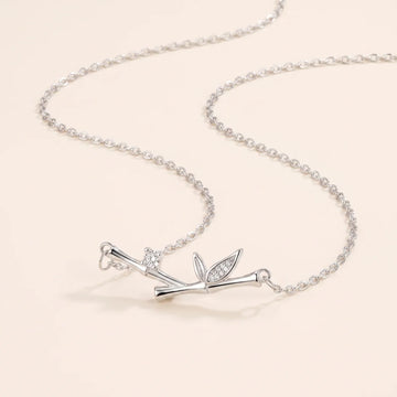 Bamboo Leaf Zircon Pendant Necklace