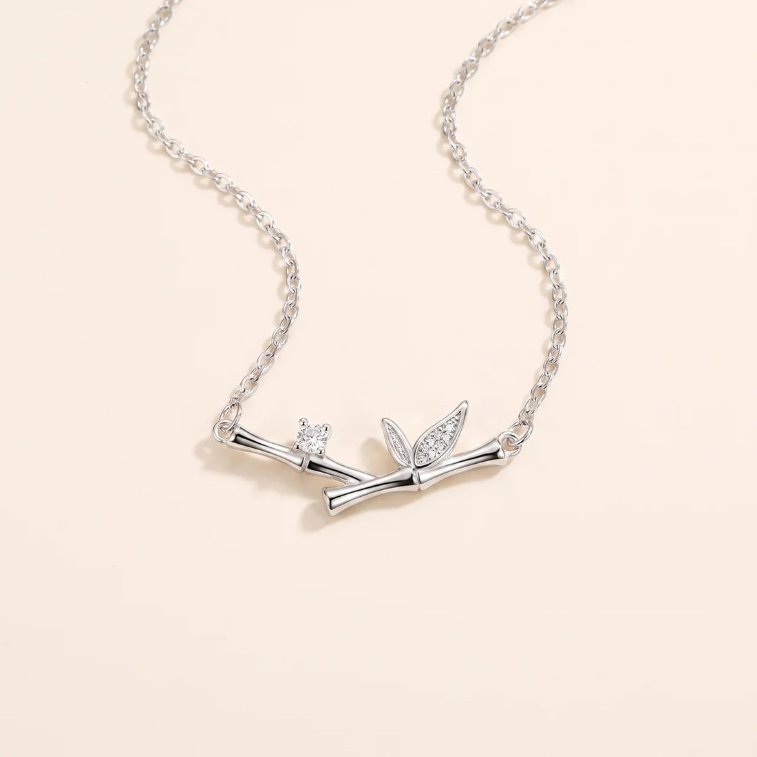 Bamboo Leaf Zircon Pendant Necklace