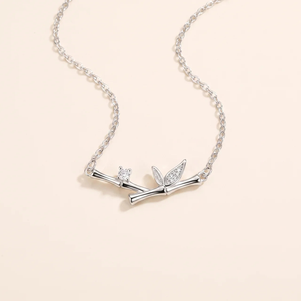 Bamboo Leaf Zircon Pendant Necklace