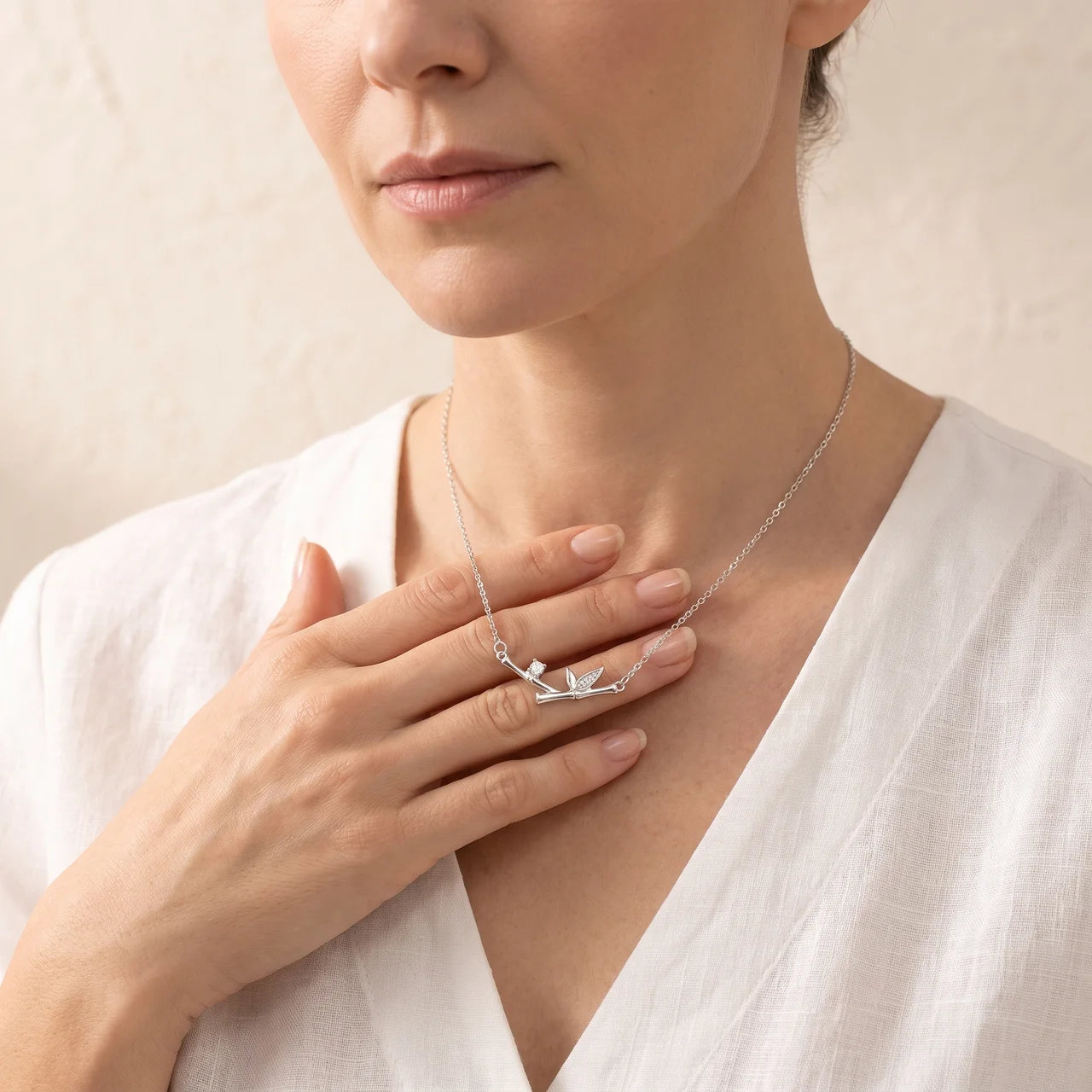 Bamboo Leaf Zircon Pendant Necklace