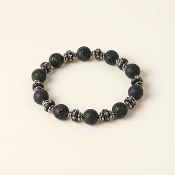 Black Lava Stone Carved Bone Bead Bracelet
