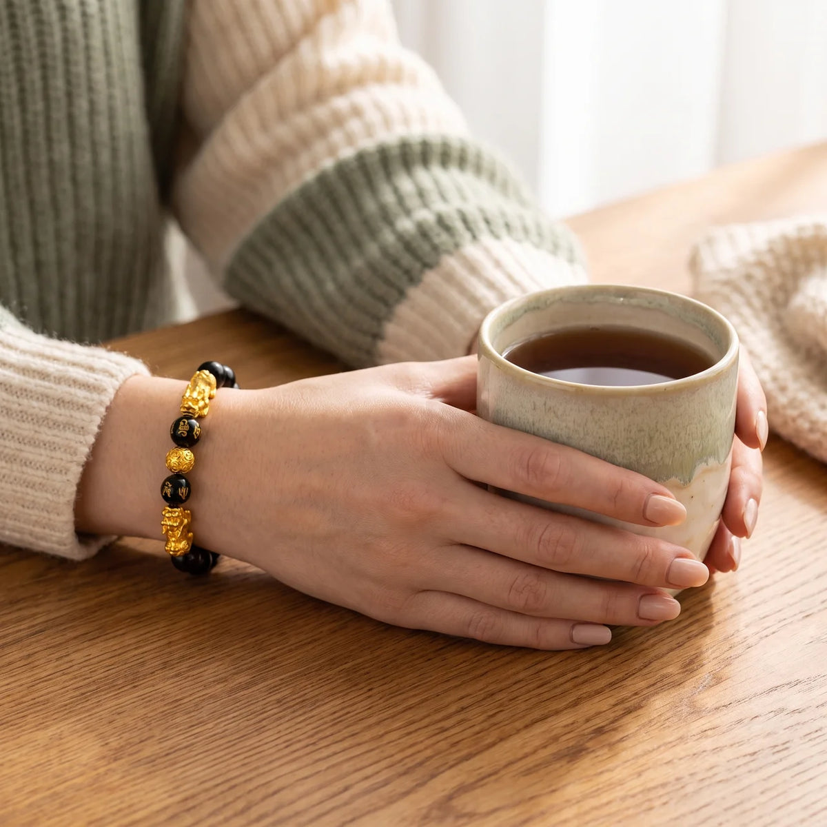 Black Obsidian Mantra Pixiu Bracelet