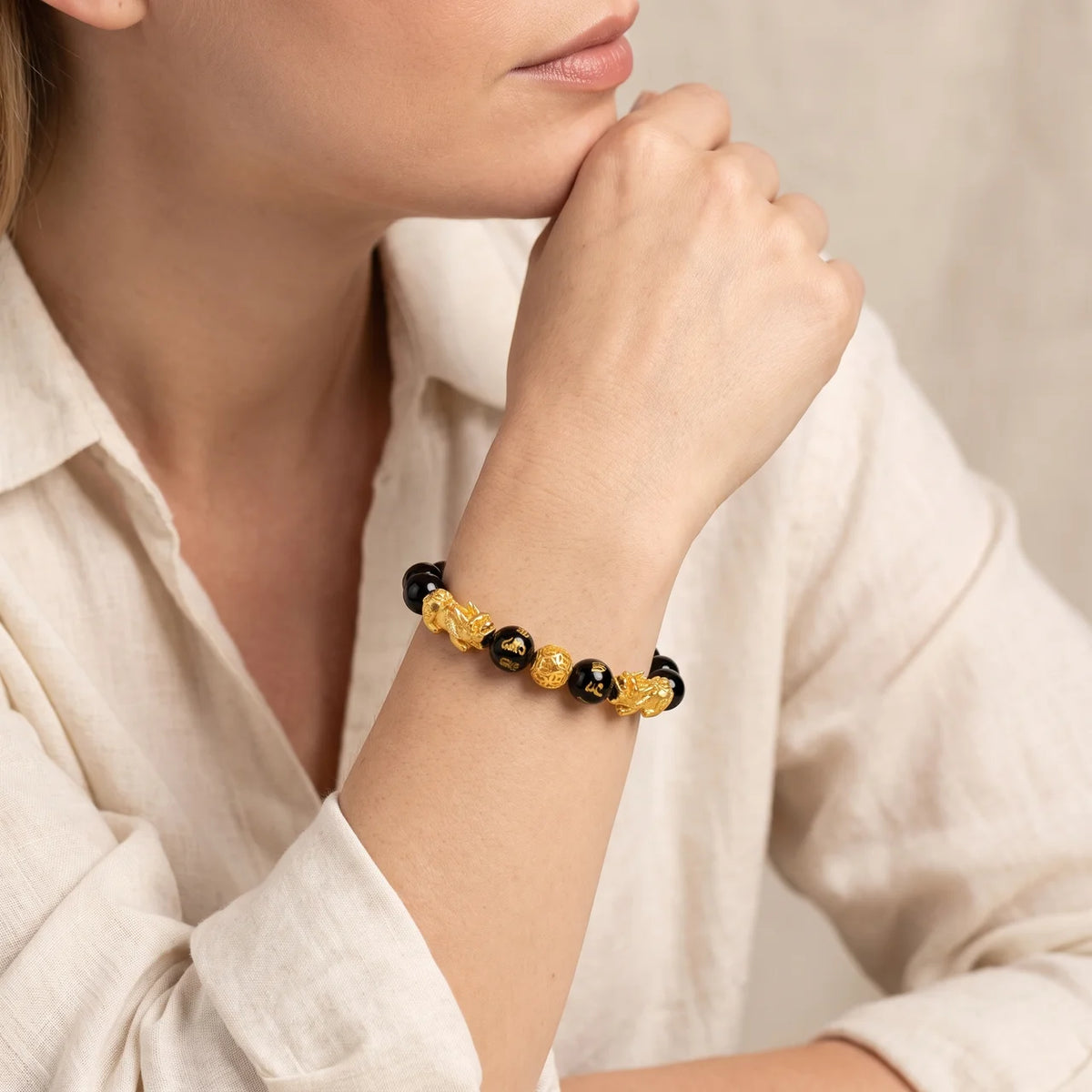 Black Obsidian Mantra Pixiu Bracelet