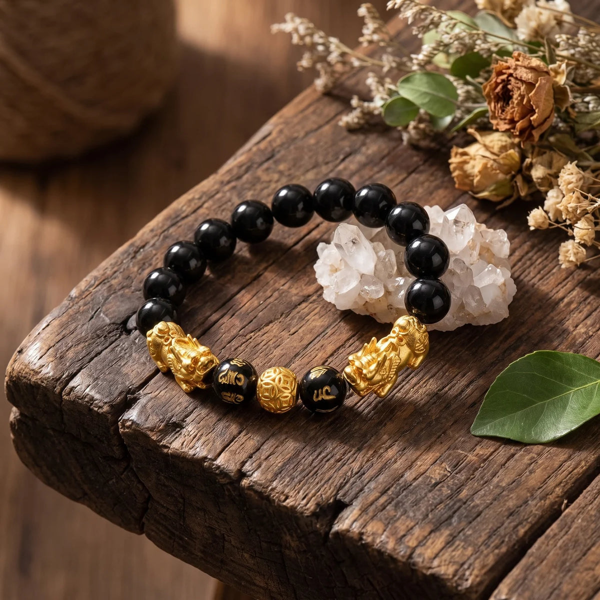 Black Obsidian Mantra Pixiu Bracelet