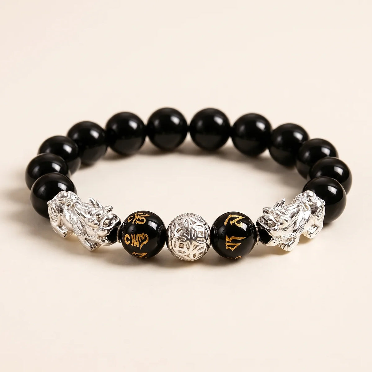 Black Obsidian Mantra Pixiu Bracelet