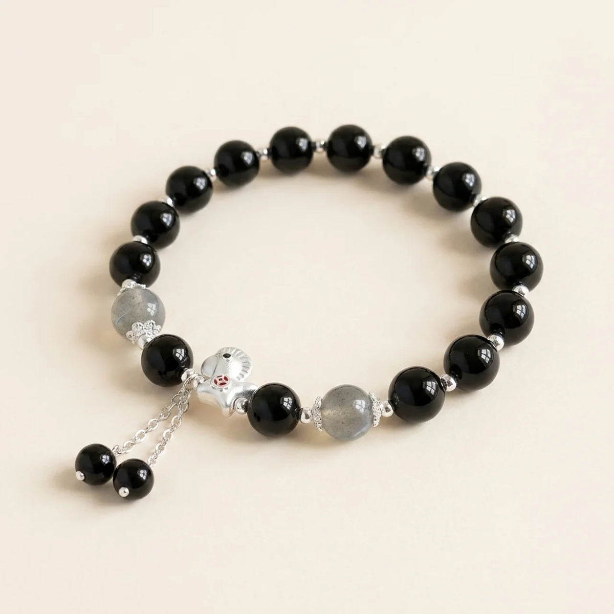 Black Obsidian Grey Moonstone Horse Bracelet
