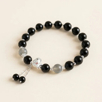 Black Obsidian Grey Moonstone Horse Bracelet
