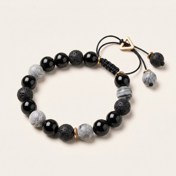 Black Obsidian Lava Rock Yin Yang Bracelet
