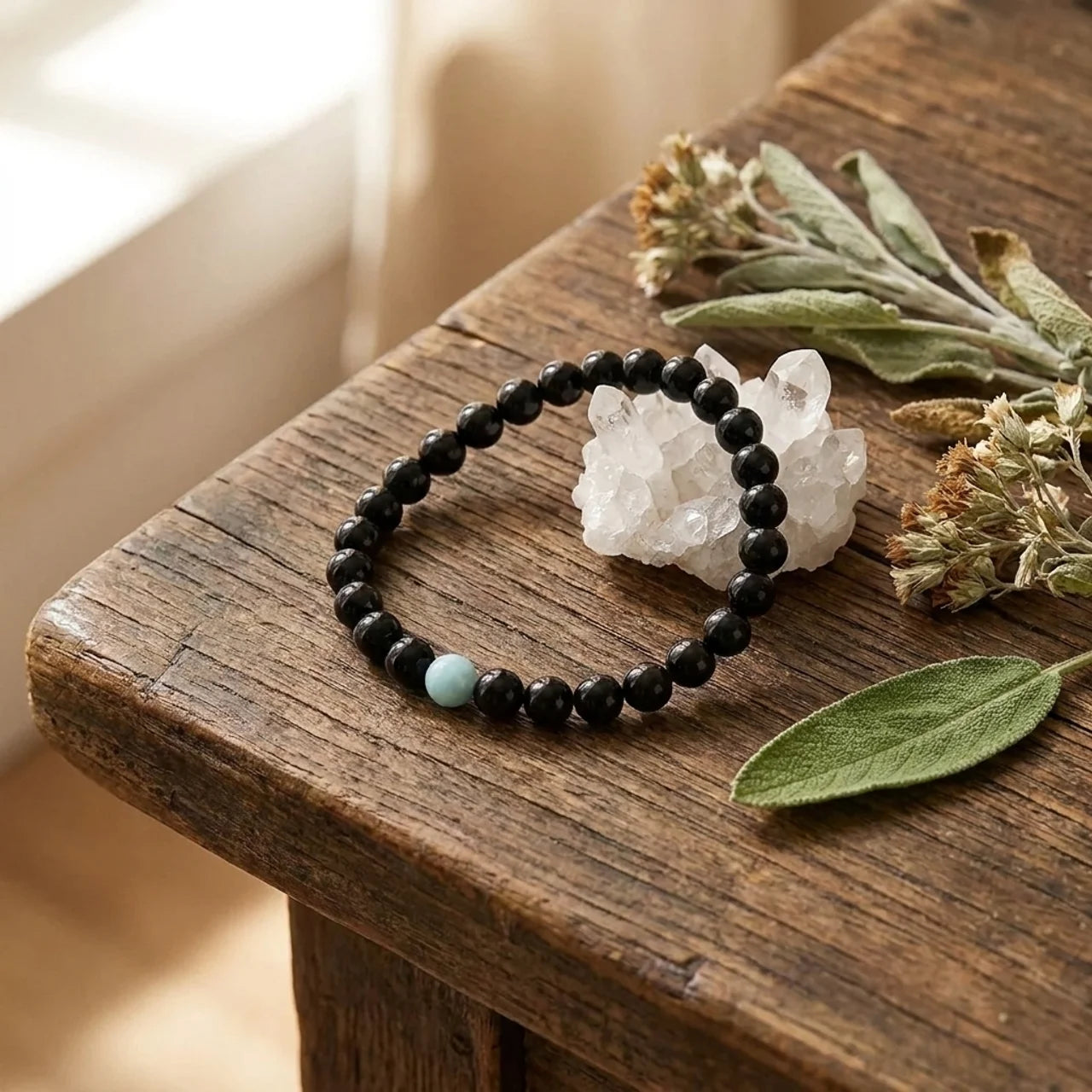 Black Obsidian Turquoise Beaded Bracelet