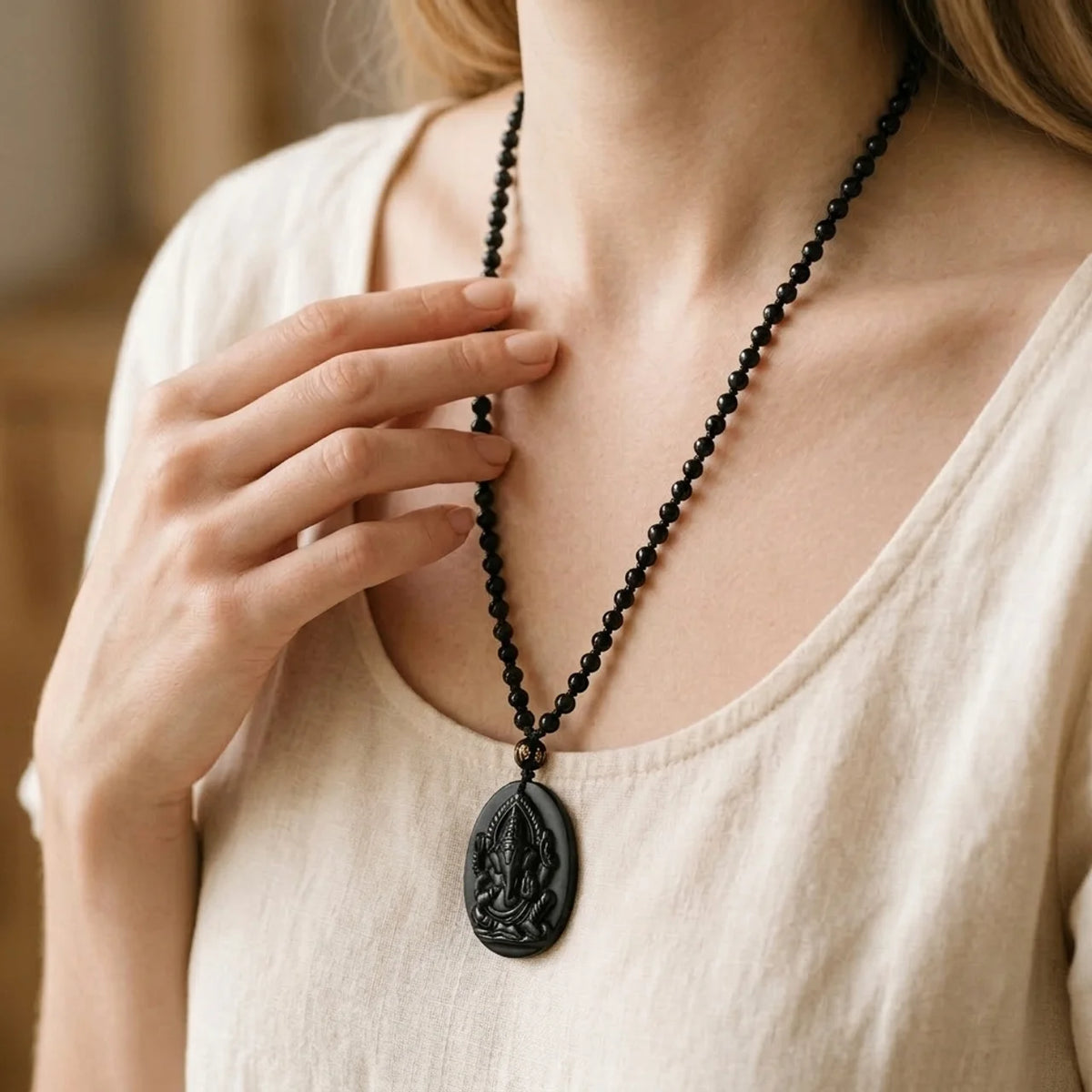 Black Obsidian Wealth Pendant Necklace