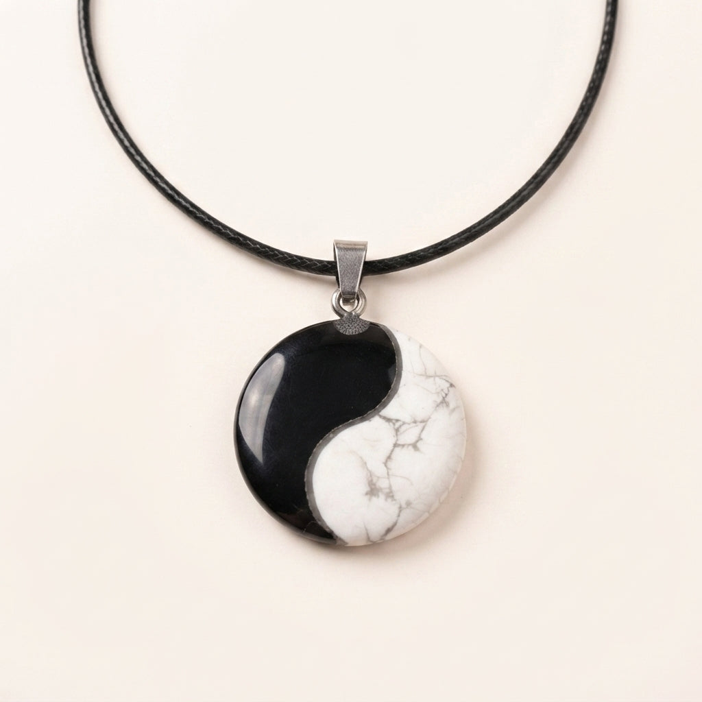 Black Obsidian White Turquoise Yin Yang Pendant Necklace