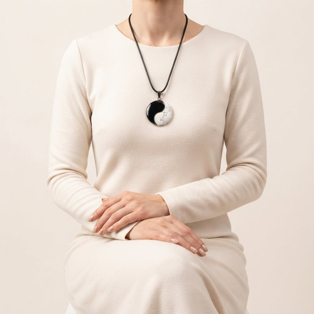 Black Obsidian White Turquoise Yin Yang Pendant Necklace