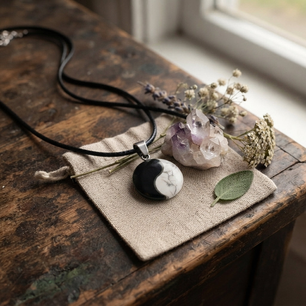 Black Obsidian White Turquoise Yin Yang Pendant Necklace
