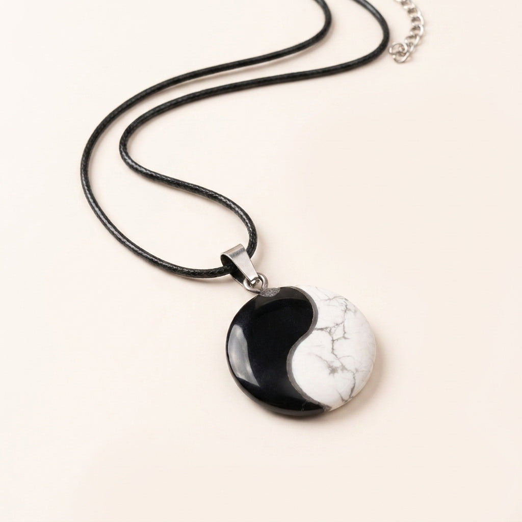 Black Obsidian White Turquoise Yin Yang Pendant Necklace