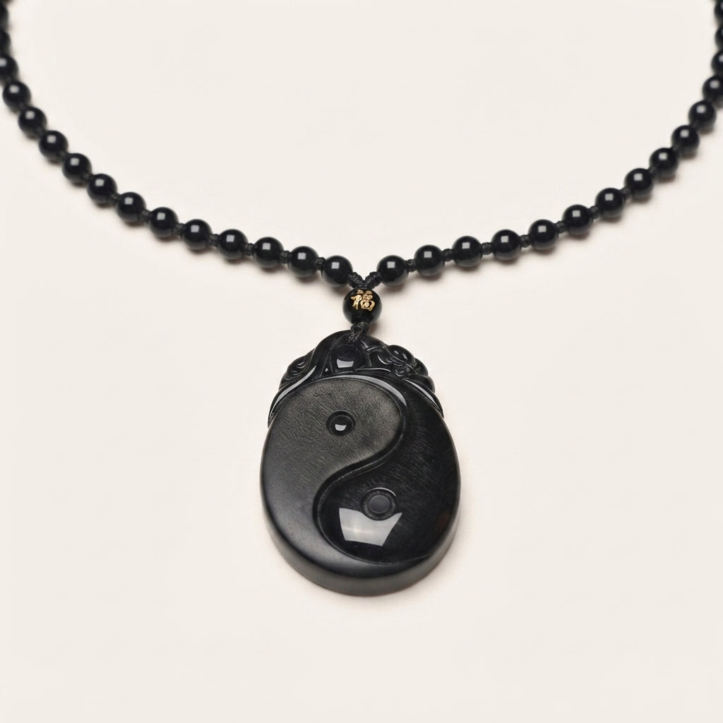 Black Obsidian Yin Yang Pendant Necklace