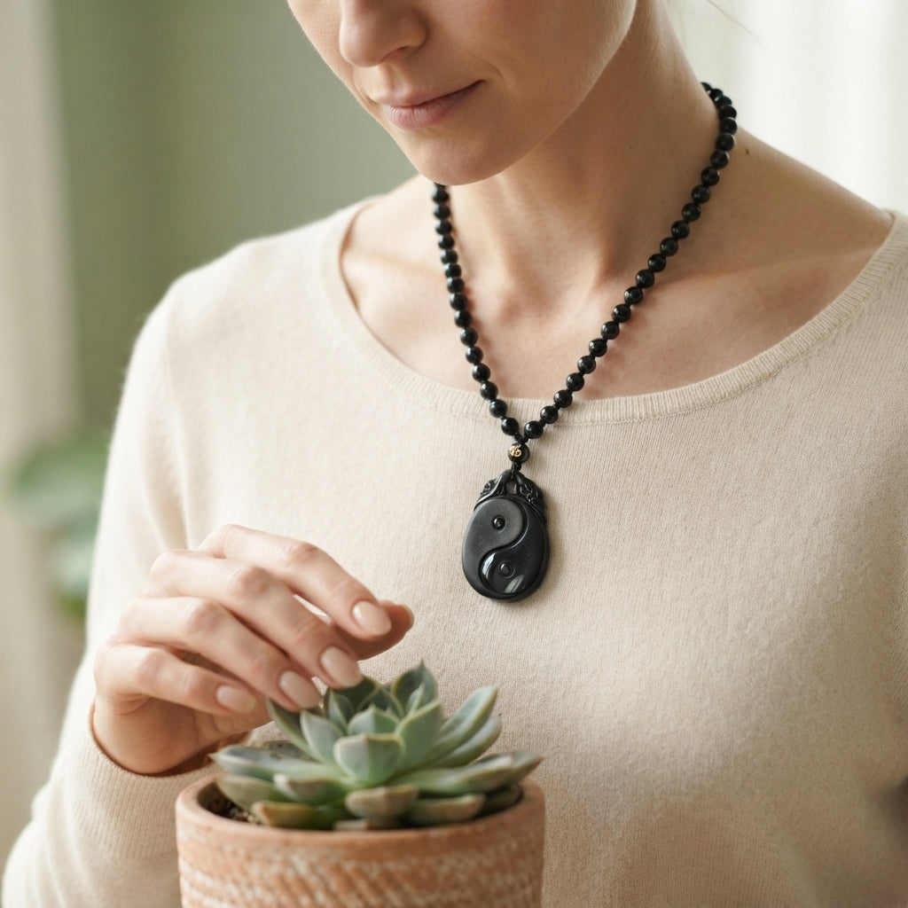 Black Obsidian Yin Yang Pendant Necklace