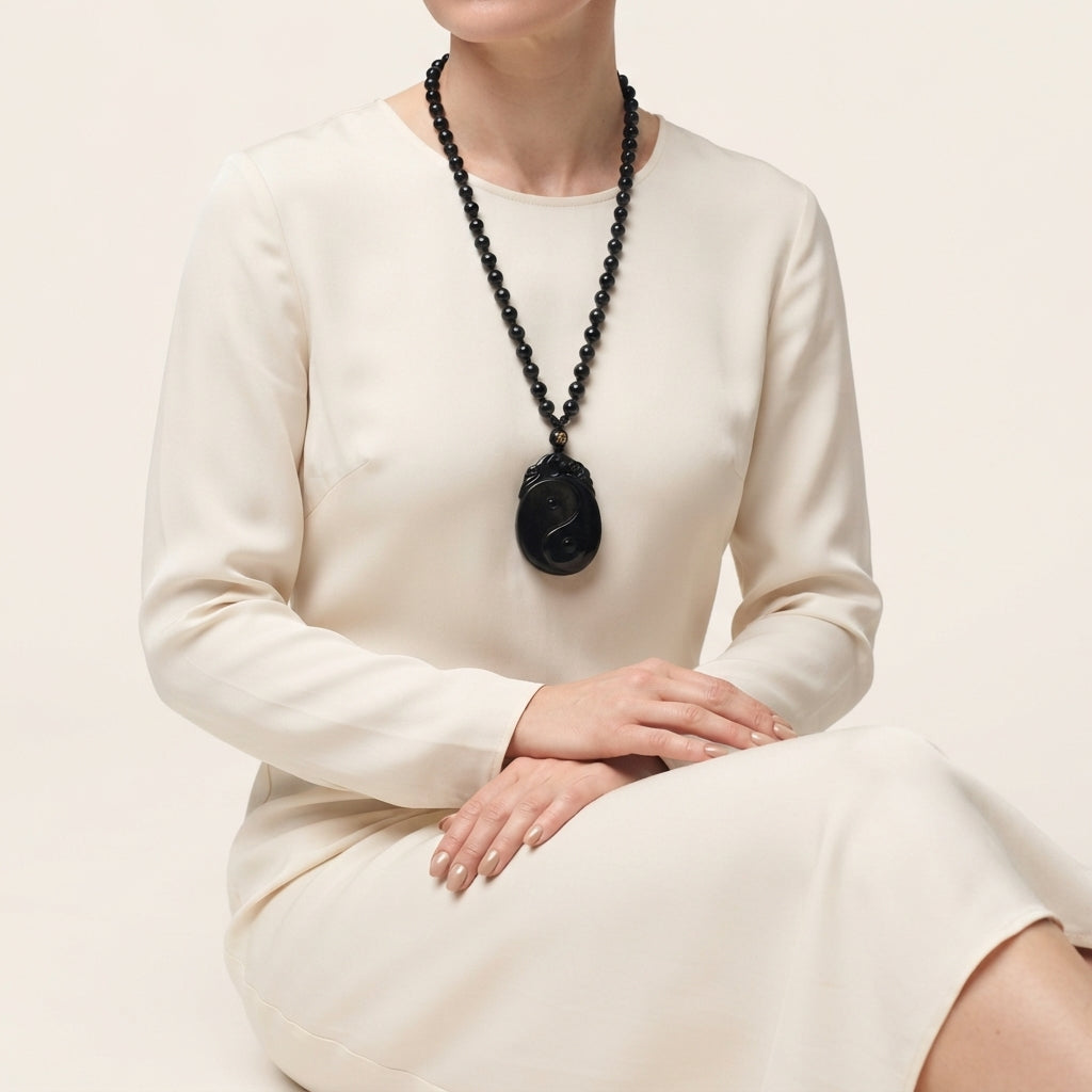 Black Obsidian Yin Yang Pendant Necklace