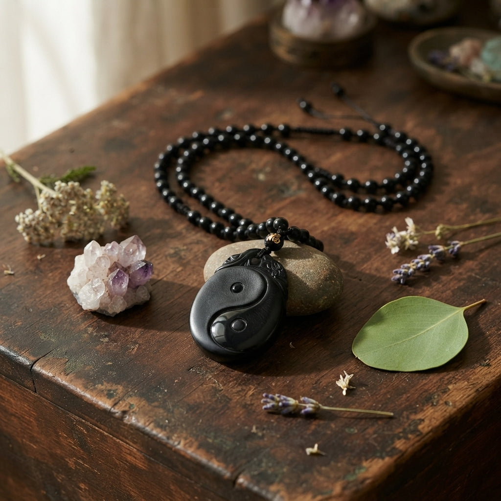 Black Obsidian Yin Yang Pendant Necklace