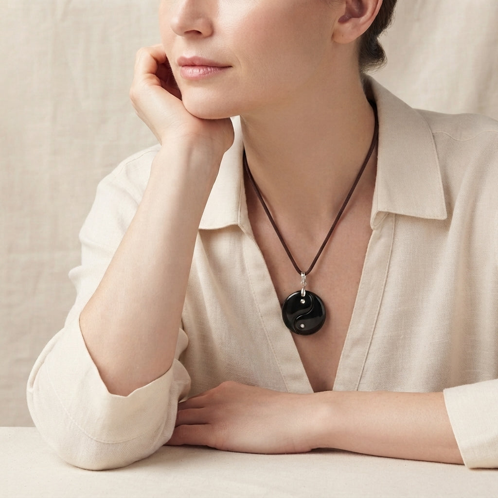 Black Obsidian Yin Yang Pendant Necklace