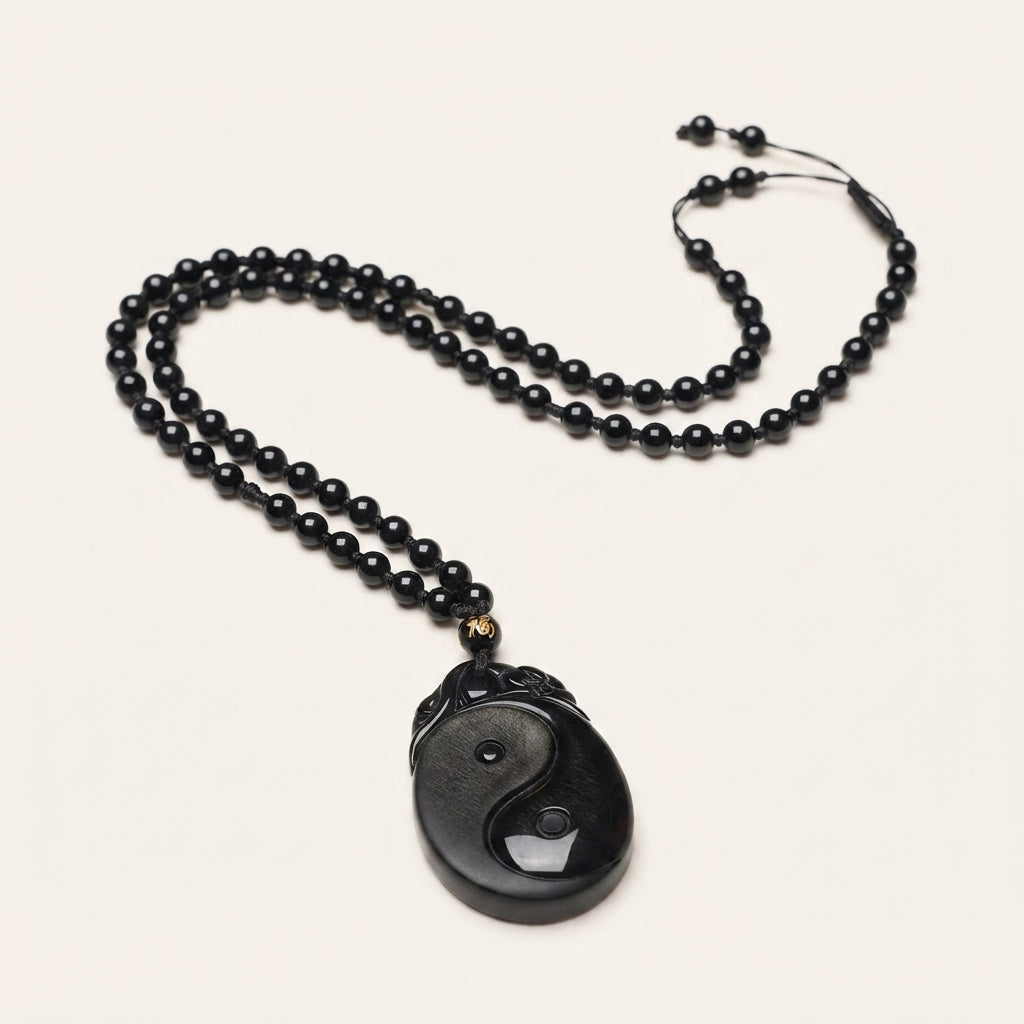 Black Obsidian Yin Yang Pendant Necklace