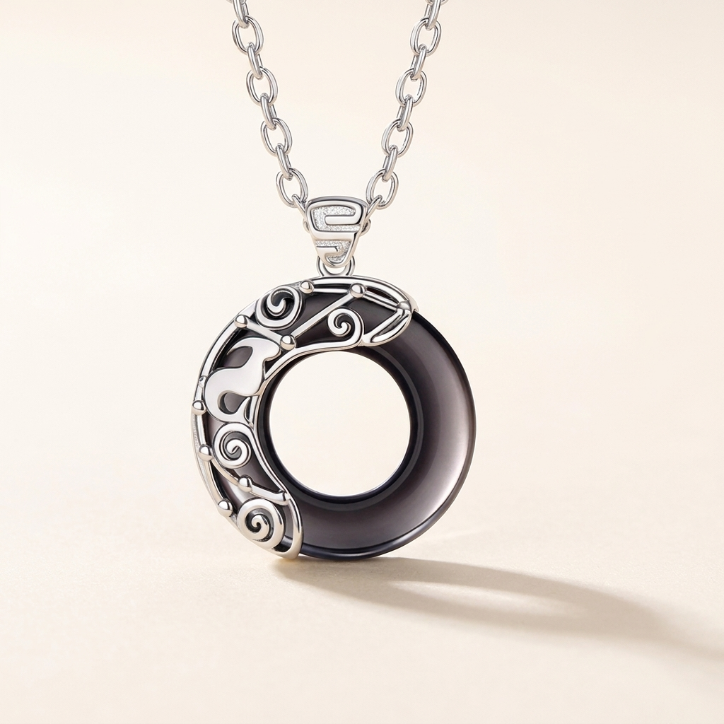 Black Obsidian Zodiac Round Pendant Necklace