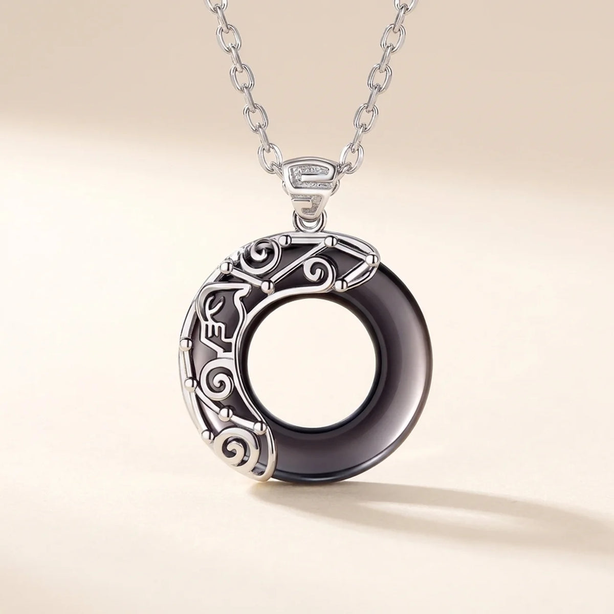 Black Obsidian Zodiac Round Pendant Necklace