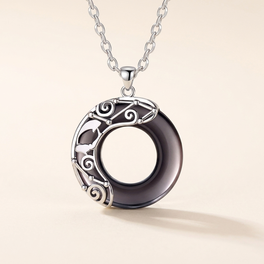 Black Obsidian Zodiac Round Pendant Necklace