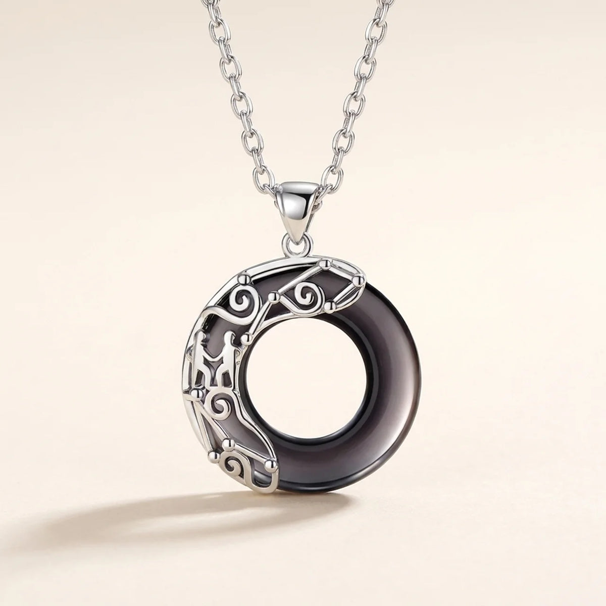 Black Obsidian Zodiac Round Pendant Necklace