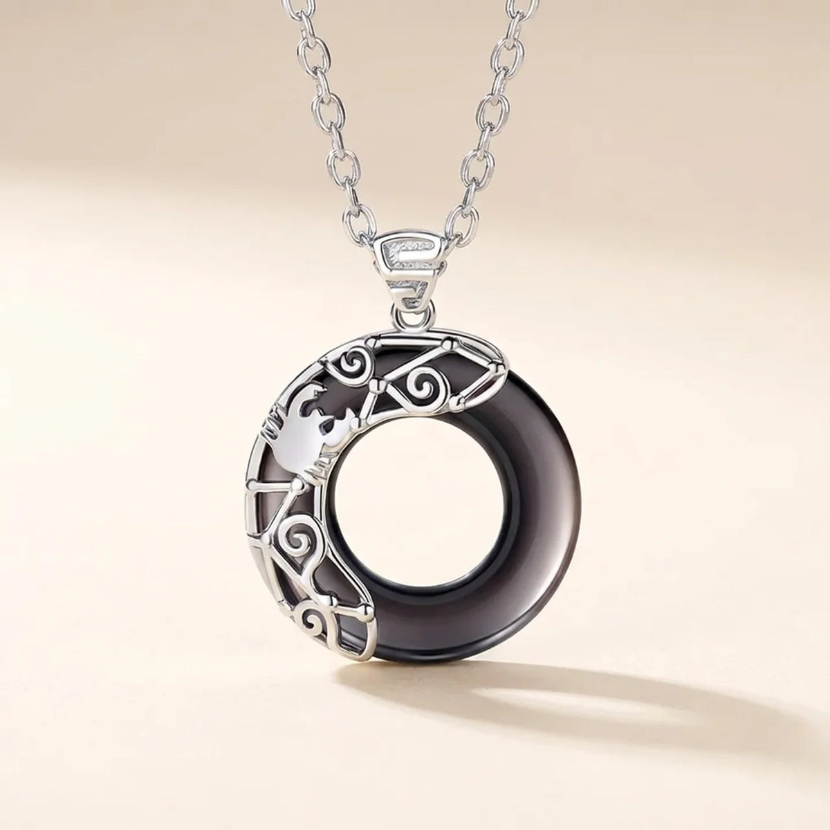 Black Obsidian Zodiac Round Pendant Necklace