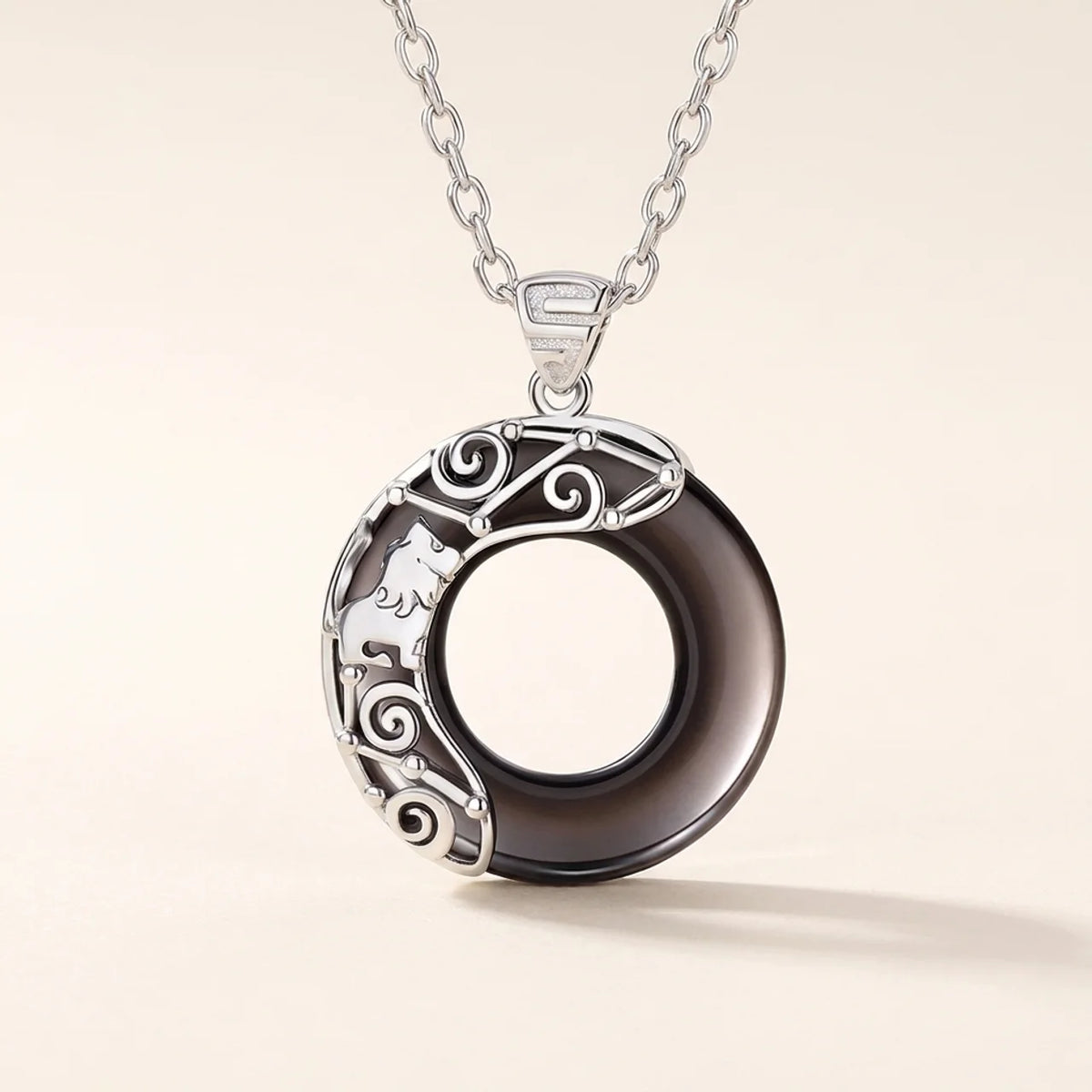 Black Obsidian Zodiac Round Pendant Necklace