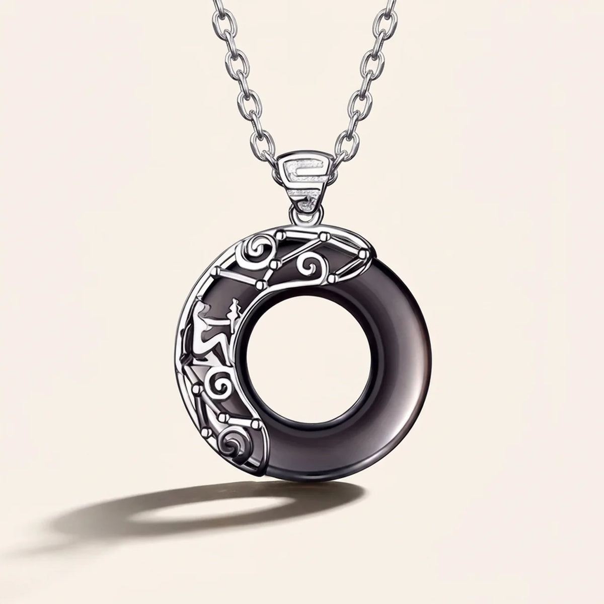 Black Obsidian Zodiac Round Pendant Necklace