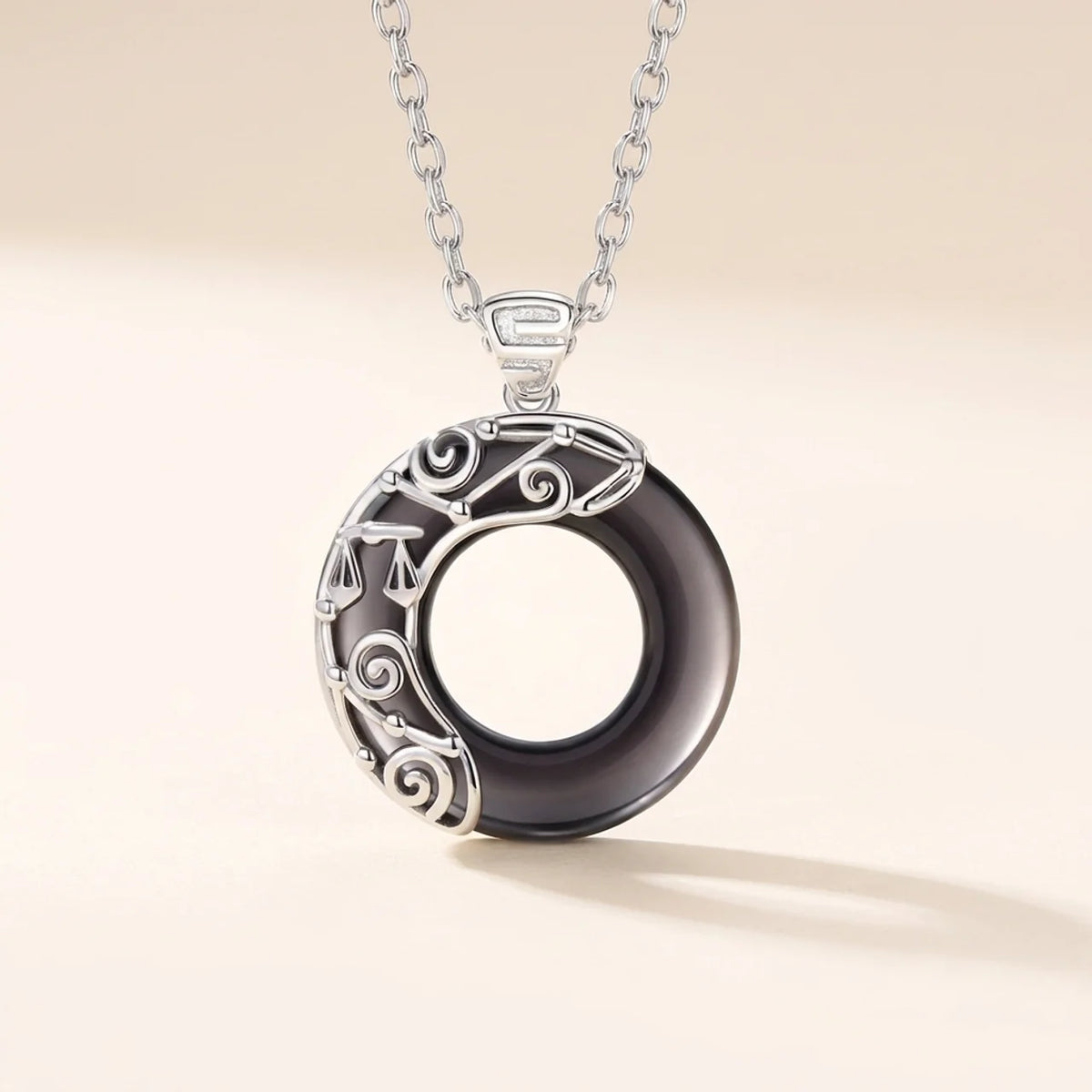 Black Obsidian Zodiac Round Pendant Necklace