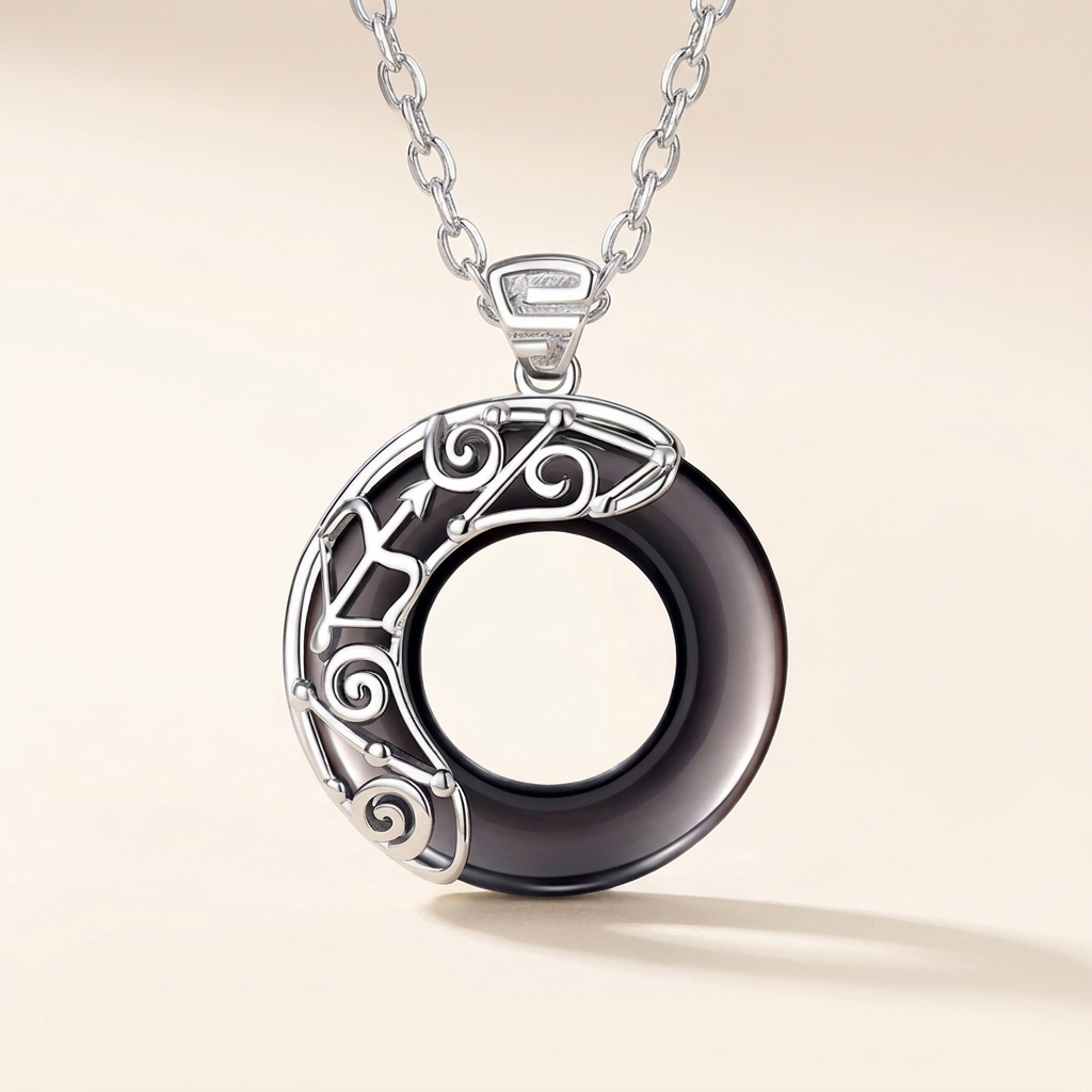 Black Obsidian Zodiac Round Pendant Necklace