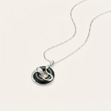 Black Onyx Dragon Phoenix Peace Buckle Pendant Necklace