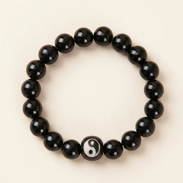 Black Onyx Obsidian Bagua Bead Bracelet